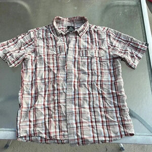 Prana short sleeve brown plaid shirt size L